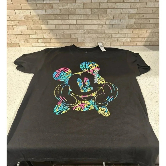 Disney Mickey Mouse Colorful Positive Words Black T-Shirt Adult medium  *NWT g6 - Picture 1 of 3